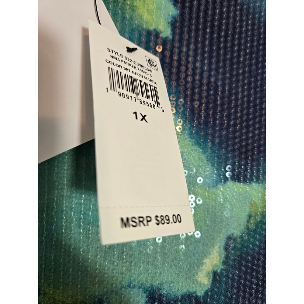 Nina Parker x Macys Neon Marble Sequin T-Shirt Dress Blue Green 1X 822-CSB053W - Picture 4 of 9